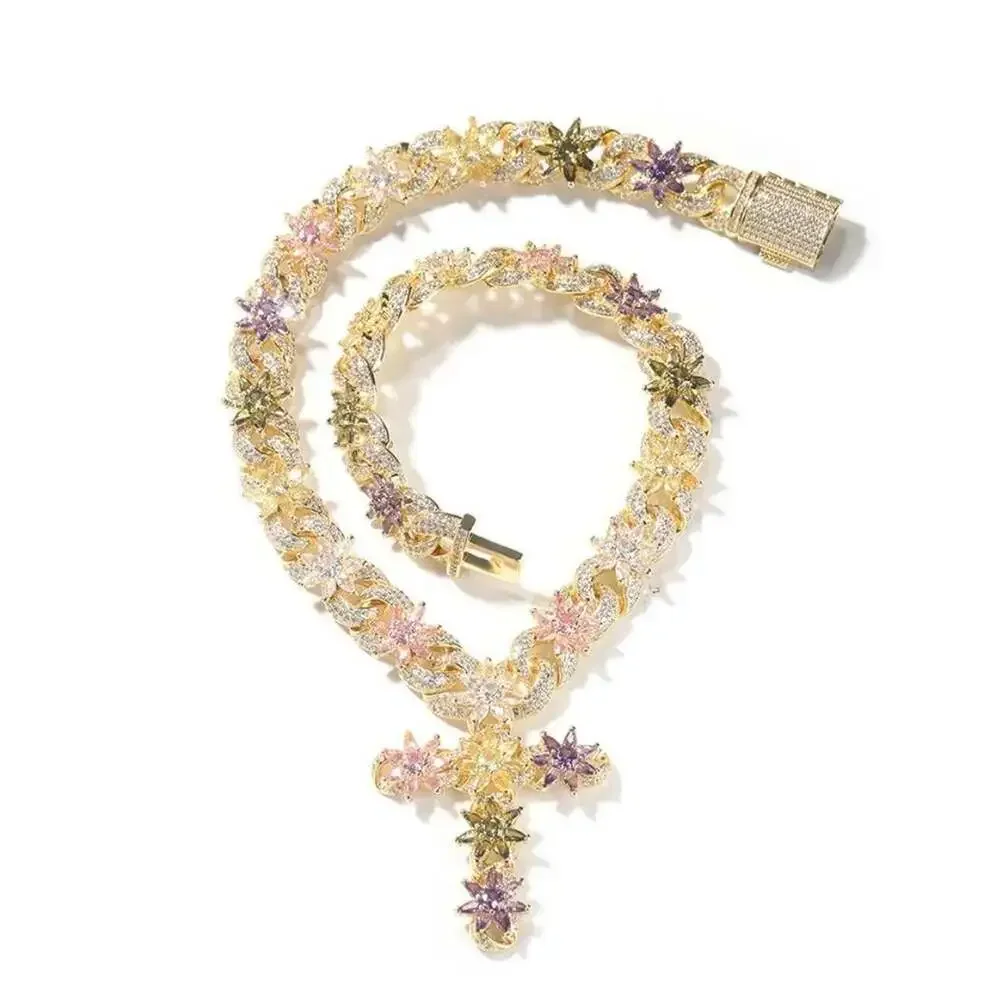 Multi Coloured Cross Necklace 18 Inch Fd 14